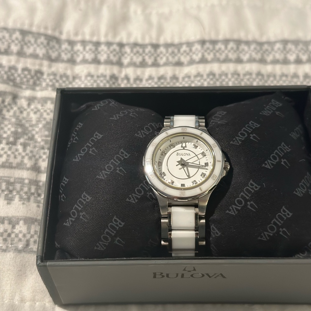 Bulova White Ceramic Diamond Encrusted Watch